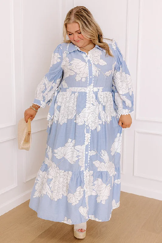 Bistro Bound Floral Midi Dress in Sky Blue Curves Contemporary 