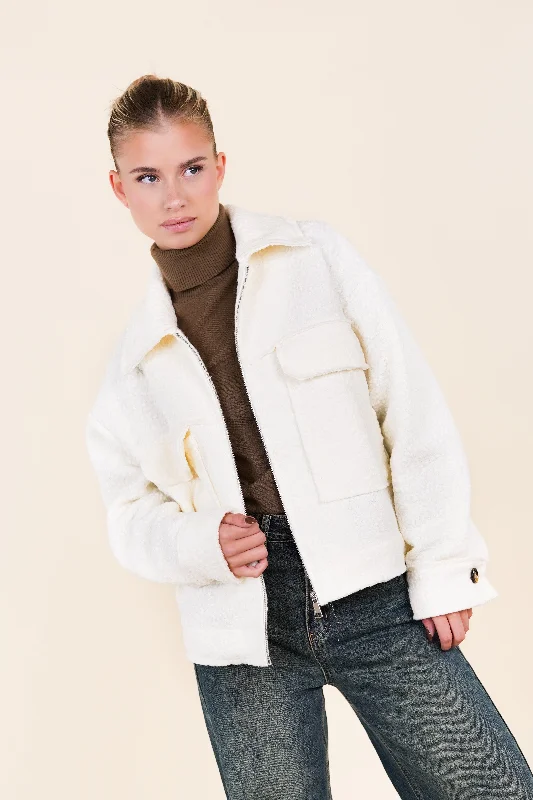 Teddy bomber jacket met rits off white - Xaja Vintage Women's 1970S 