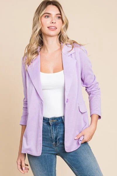 Culture Code Button Up Long Sleeve Slit Blazer Hip Women's Urban