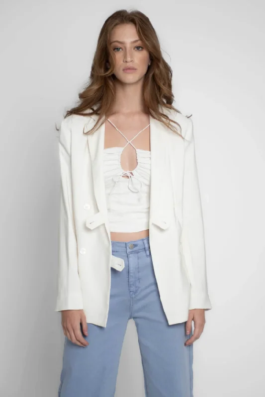 White Feather Crepe Blazer Sleek Women's Metallic