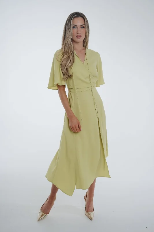 Kayla Overlay Detail Dress In Olive Elegant Women's 