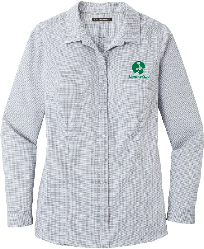 Port Authority Ladies Pincheck Easy Care Shirt Dapper Women's Bow - adorned