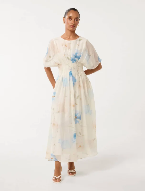 Eve Petite Seam Detail Midi Dress Artistic Women's Hand - painted