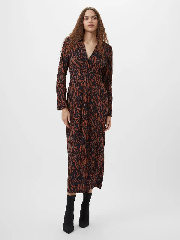 Zaria Textured Abstract Print Long Sleeve Dress Traditional Women's 