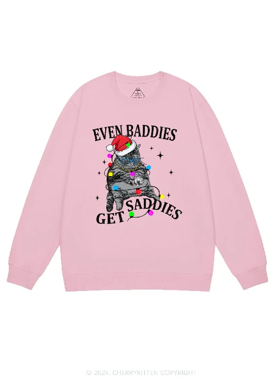 Christmas Baddie Cat Y2K Sweatshirt Cherrykitten Artistic Women's Hand - painted