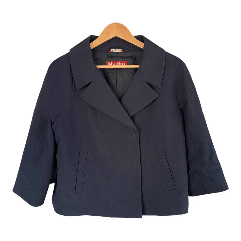 Max Mara Studio Cotton Jacket Waffle Pattern Dark Blue UK Size 14 Trendy Women's 