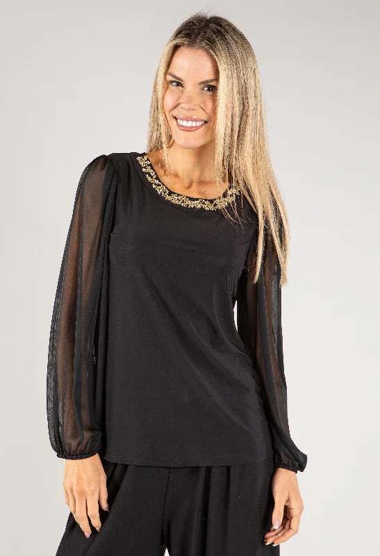 Mesh Sleeve Diamante Top Disco