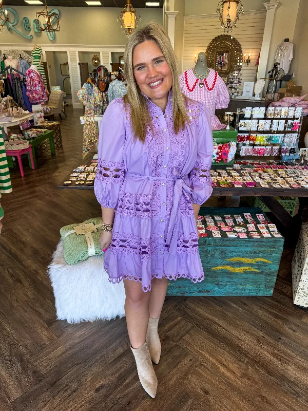 Pearl Lace Dress: Lavender Stylish Women's Neon