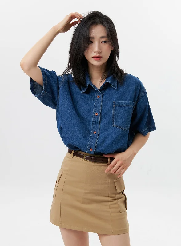 Denim Short Sleeve Shirt OG315 Modern Women's 
