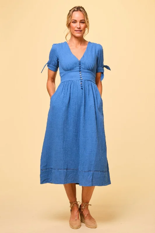 Olga Cheesecloth Dress | Marina Blue Sleek Women's 