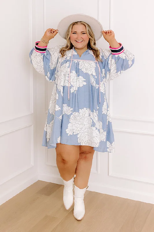 Vineyard Stroll Floral Mini Dress in Sky Blue Curves Sharp Women's Italian