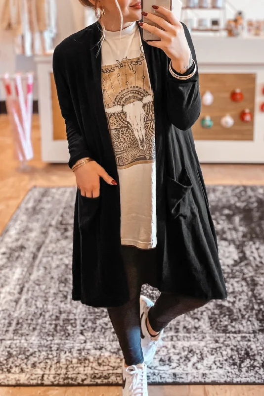 KaleaBoutique Solid Color Open Front Cardigan with Pocket Sleek Women's Metallic