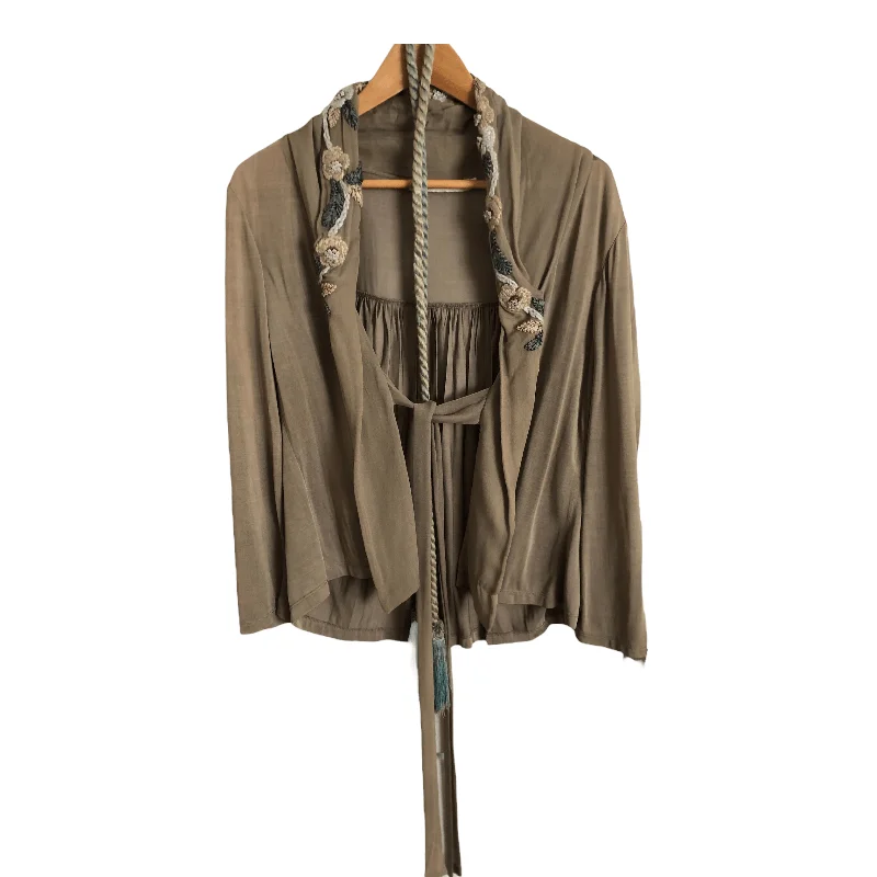 Blank London Jersey Belted Cardigan Jacket Taupe Beige Embroidered Embellished Size Bold Women's Animal Print Blank London Jersey Belted Cardigan Jacket Taupe Beige Embroidered Embellished Size Bold Women's Animal Print