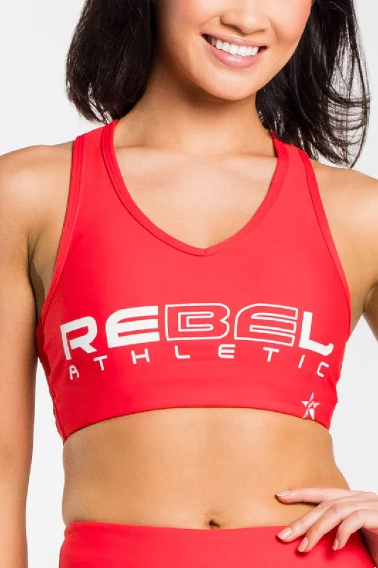 V Neck Sports Bra in Red Classic Women's Tweed