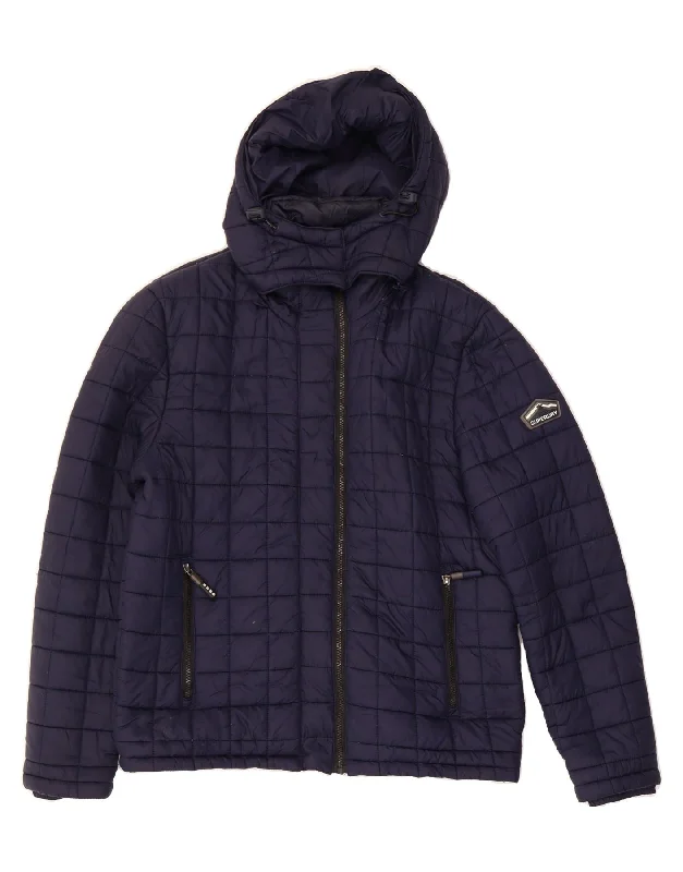 SUPERDRY Womens Hooded Padded Jacket UK 16 Large Navy Blue Polyester purpose