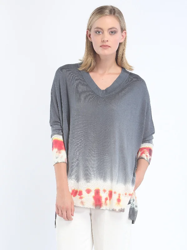Hand Dyed Slouchy V neck Pullover Relaxed Women's 