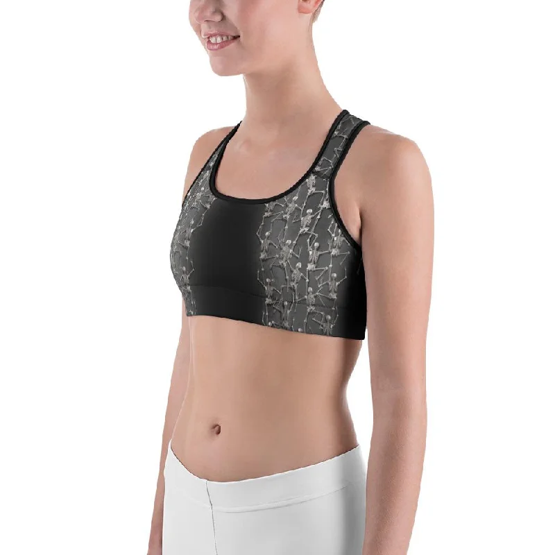 Tiny Skeletons Creeping Up Sports Bra Contemporary 