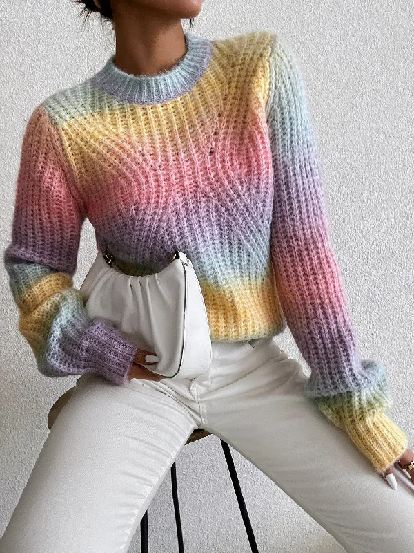 Casual Colorblock Long Sleeve Stand Collar Regular Women Sweater Laid - back Women's Style