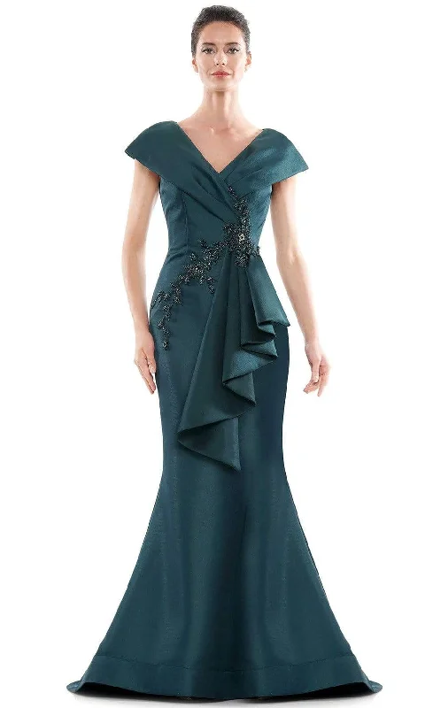 Marsoni by Colors - MV1086 Embellished V Neck Trumpet Dress Artistic Women's Avant - 