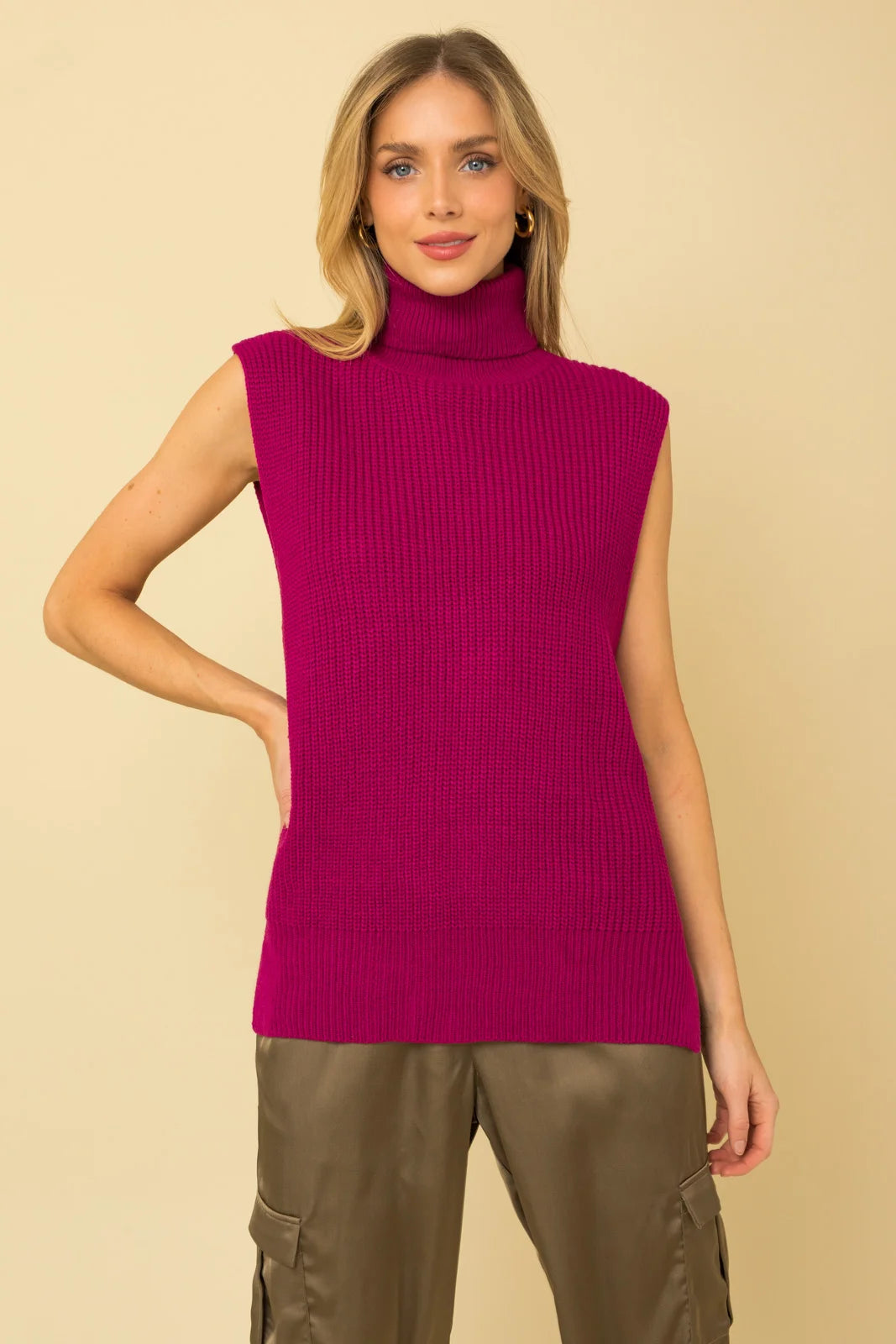 Oversized Fit Turtleneck Cozy Sweater Vest Sustainable Organic
