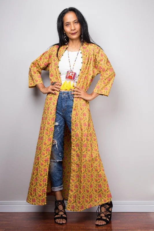 Yellow floral Open Cardigan Feminine Women's Style 
