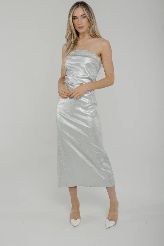 Holly Metallic Bandeau Dress In Silver Vintage Women's 1970S 