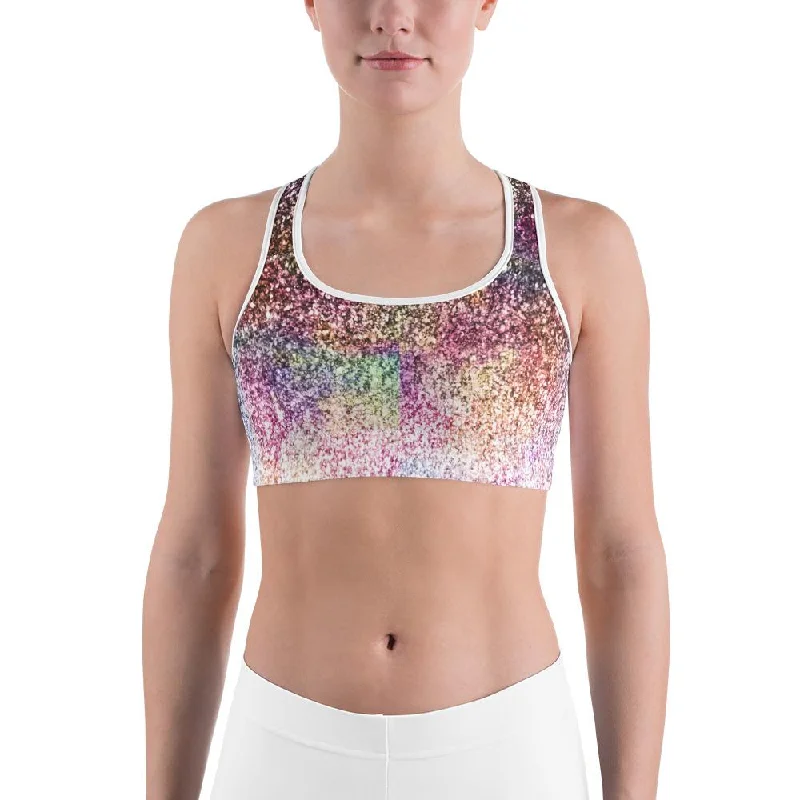 Colorful Sparkles Sports Bra Stylish Women's Tropical 