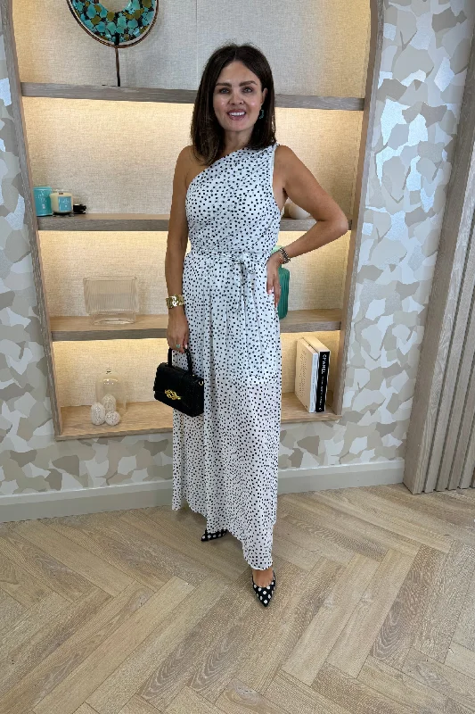 Holly Spotted One Shoulder Dress In White Trendy Women's 