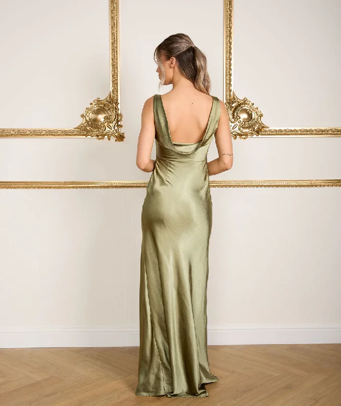 Cowl Back Satin Bridesmaid Dress - Moss Green Artistic Women's Avant - 