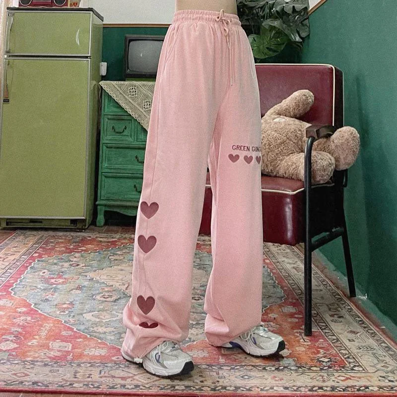 Love Embroidered Casual Pants PL51652 Refined Women's Hand - crafted