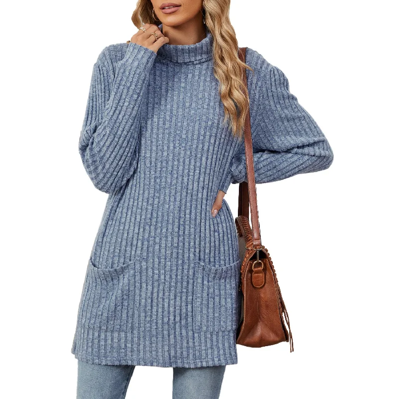 Solid Color Half High Neck Long Sleeve Loose Pocket Sweater Wholesale Womens Clothing N3824072900061 Contemporary 