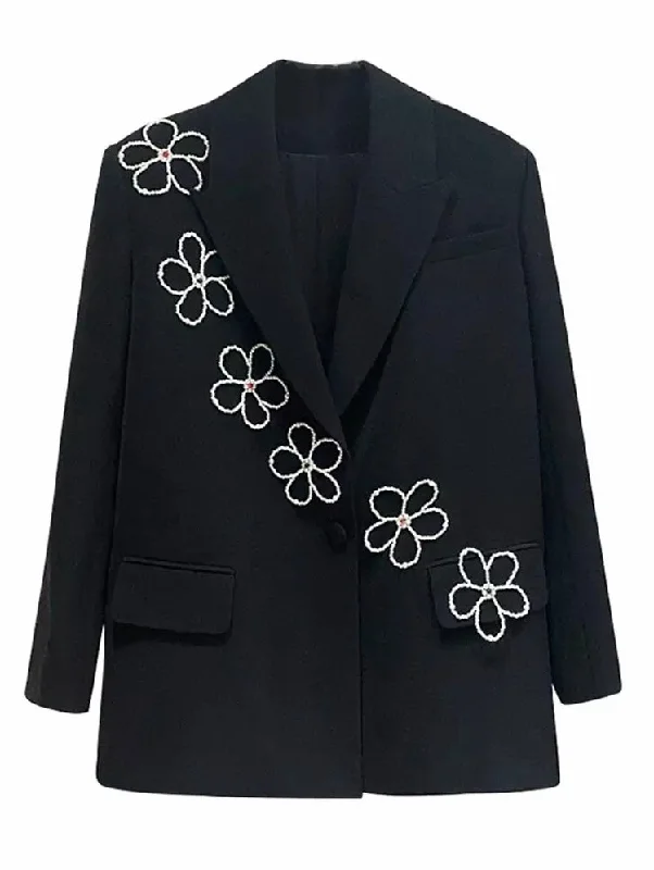 Long Sleeve Flower Print Patchwork Slim Blazer For Women Vintage Women's 1970S 