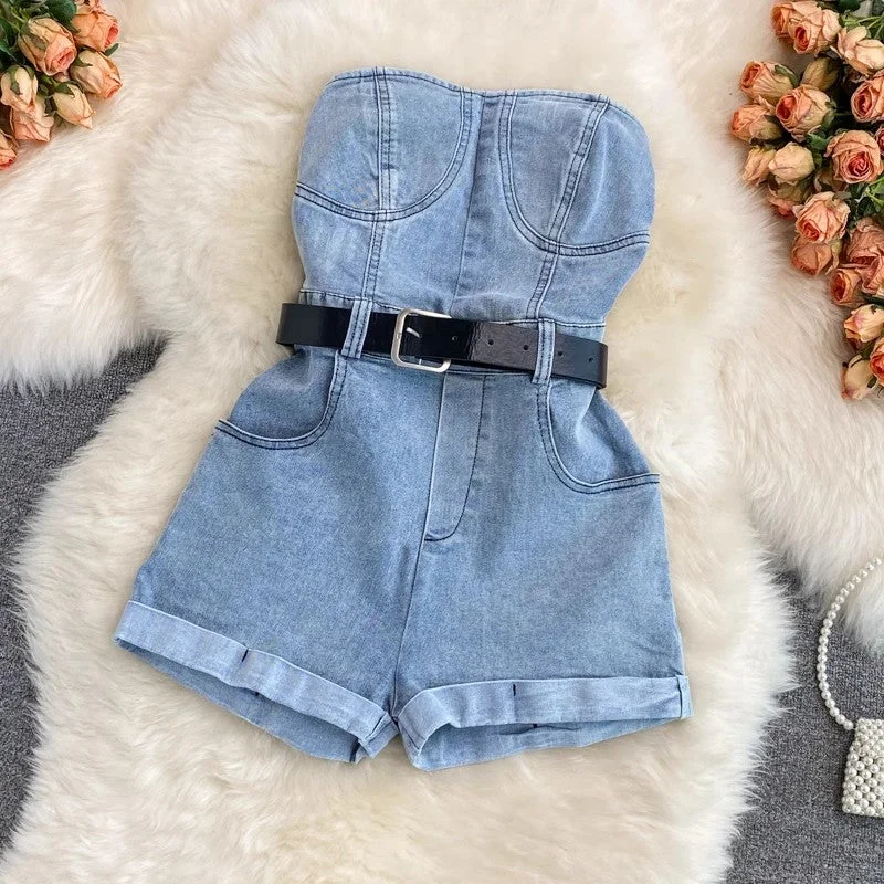 denim jumpsuit new women's casual leg pants shorts     S4247 Cool Women's Skate