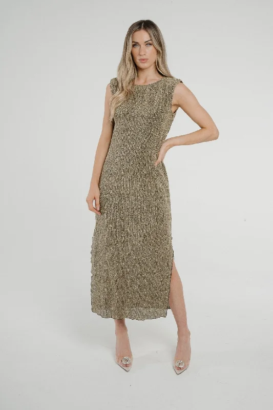 Frankie Sleeveless Dress In Gold Sparkle Bold Women's Animal Print