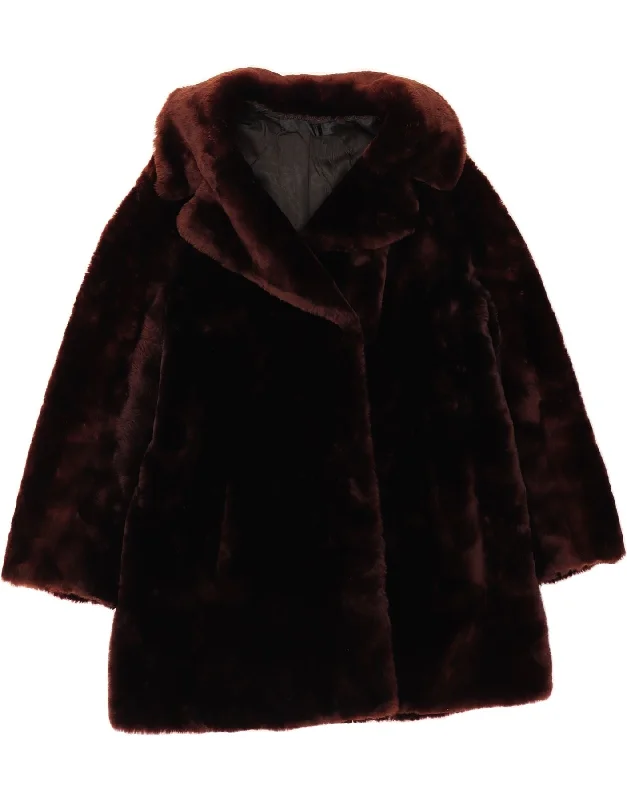 VINTAGE Womens Faux Fur Overcoat UK 14 Large Brown Refined Women's Hand - crafted