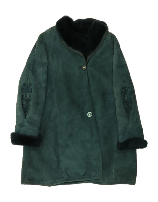 VINTAGE Womens Oversized Shearling Coat IT 48 XL Green Paisley Shearling Edgy Women's Punk