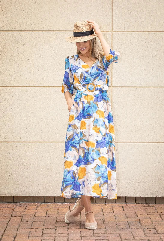 Abstract Leaf Print Midi Dress Sporty Women's Tennis