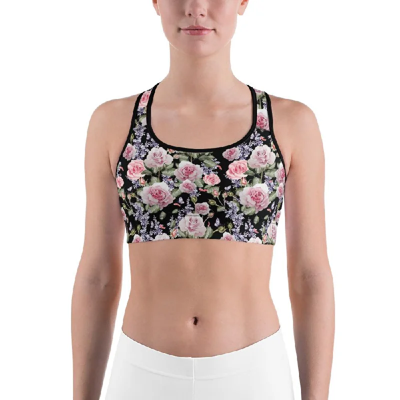 Watercolor Roses & Lavender Sports Bra Practical Women's Quick - dry