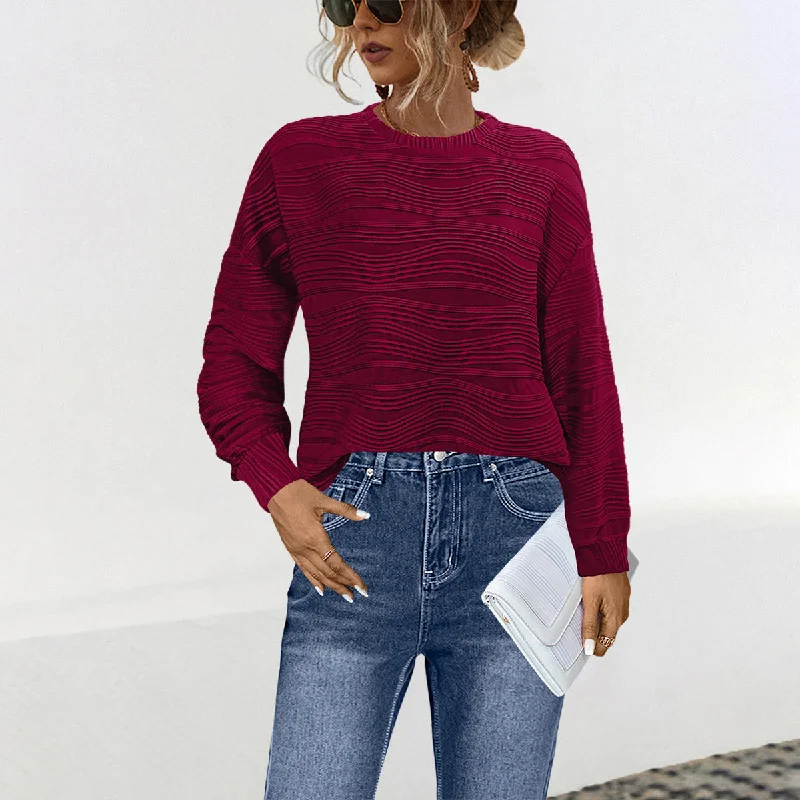 Casual Knitted Solid Color Long Sleeve Sweater Wholesale Womens Clothing N3824080300064 Youthful Women's Pop