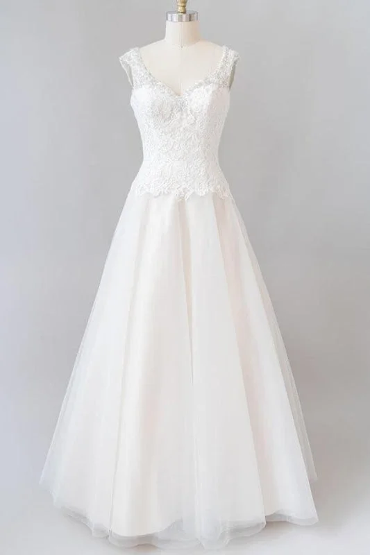 Elegant Open Back Lace Tulle A-line Wedding Dress Compression