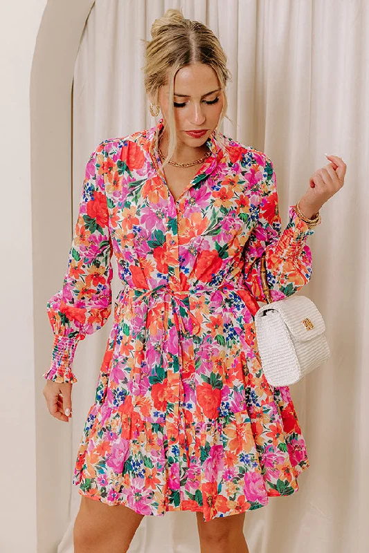Blooming Personality Button Down Mini Dress Trendy Women's Oversized