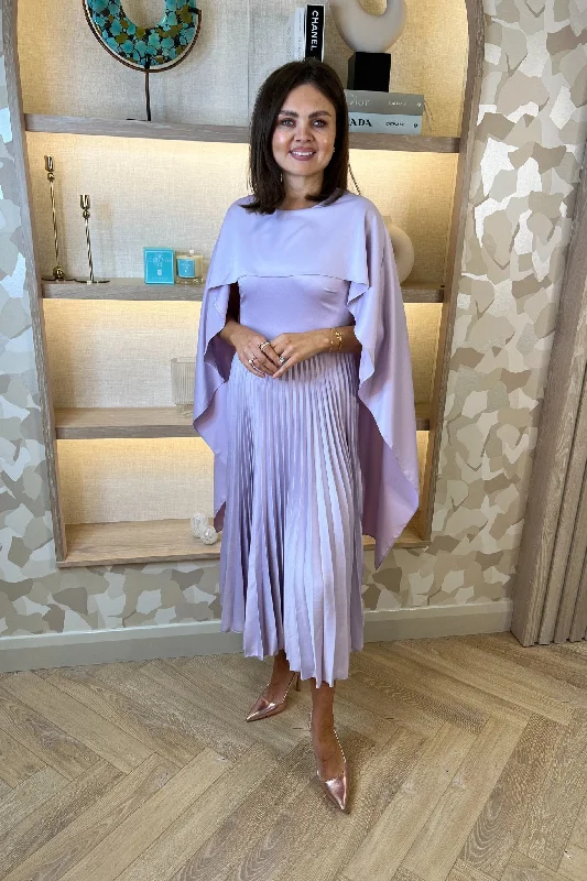 Celine Cape Detail Pleated Dress In Lilac Vintage Women's 1970S 