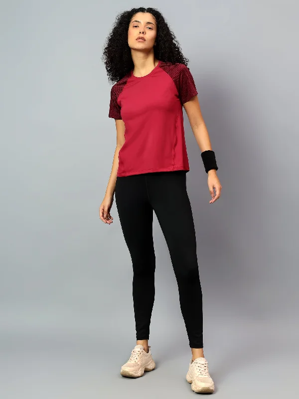 Fitkin Women's Wine Short Sleeve Active Tshirt Trendy Women's 