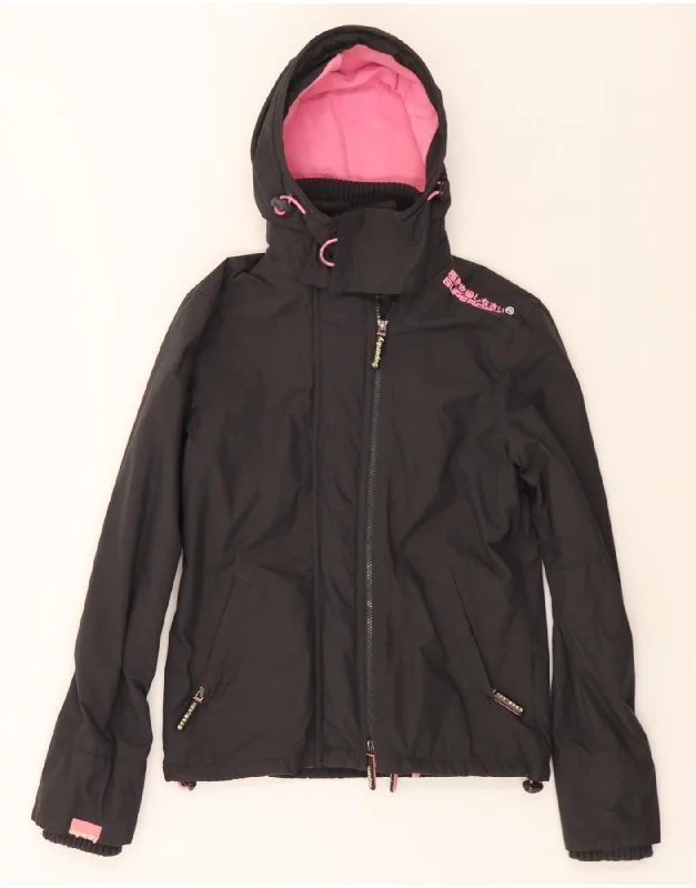 SUPERDRY Womens Windcheater Graphic Windbreaker Jacket UK 6 XS Black Geometric