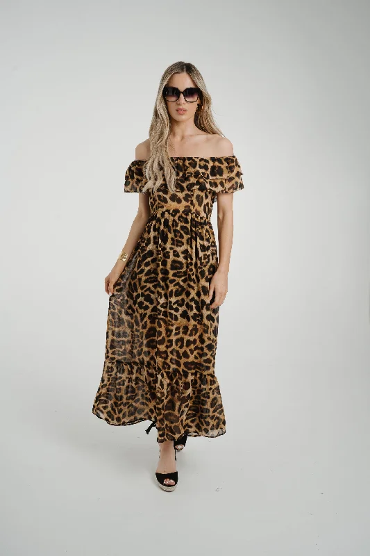 Ally Frill Detail Midi Dress In Leopard Print French