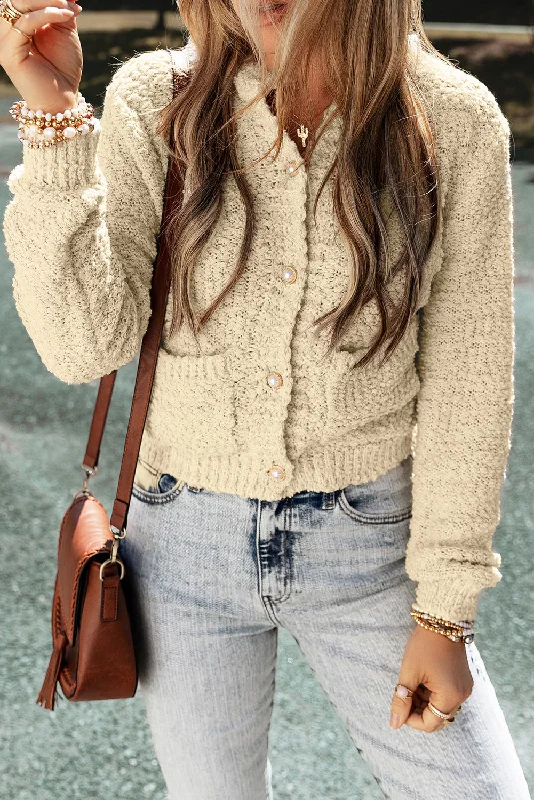 KaleaBoutique Pearl Buttons Popcorn Textured Sweater Cardigan Modern Women's 