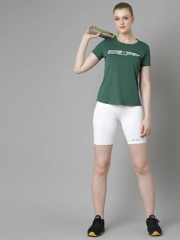 JUMP USA Women Green Typography Printed Polyester T-shirt Hip Women's Retro