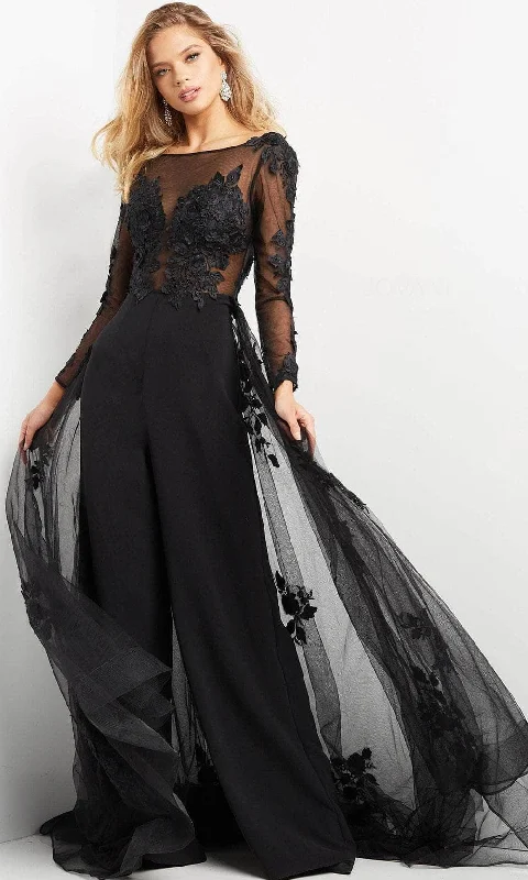 Jovani 06609 - Bateau Overskirt Evening Jumpsuit Sleek Women's 