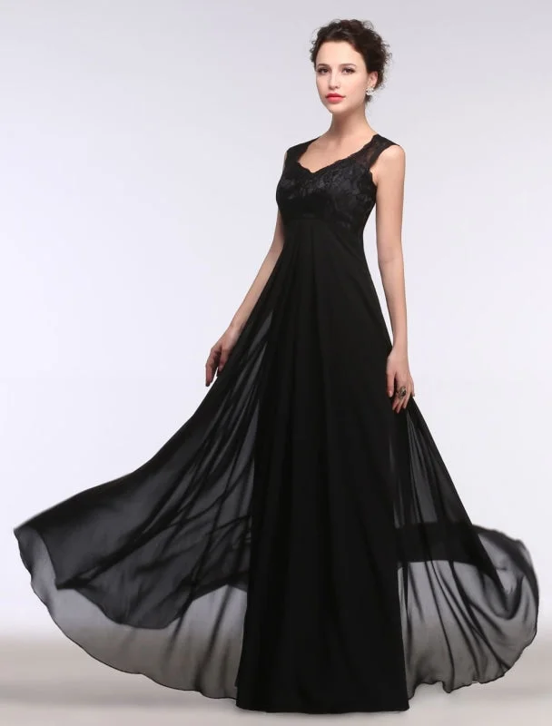 Black Evening Dress Lace Sweatheart Maxi Party Dress A Line Sleeveless Floor Length Mother'S Dress Monochromatic All - in - one