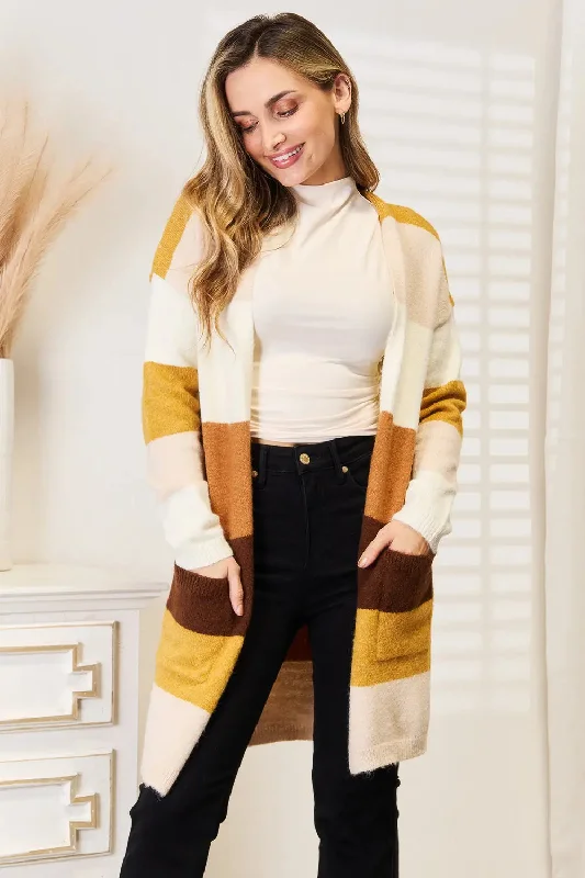 Woven Right Color Block Dropped Shoulder Cardigan Minimalist Women's Casual